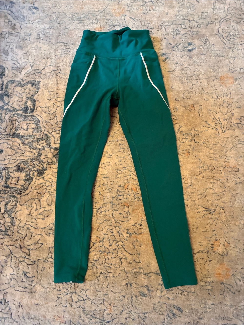 EleVen by Venus Williams Forest Green High-Waist Leggings with White Piping